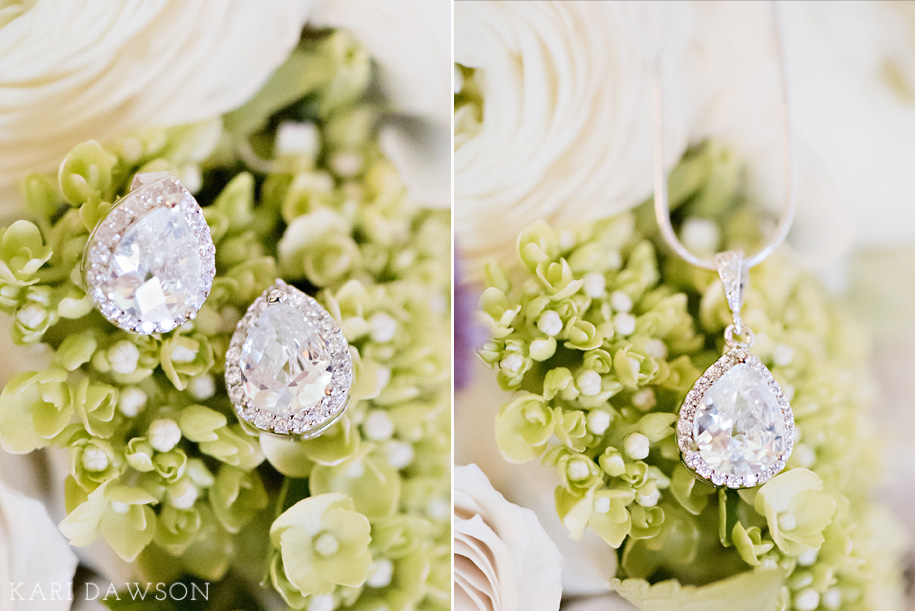 Rustic and Elegant Black Tie Country Club Wedding l Bride's Earrings l Bride's Necklace l Bouquet l Hydrangea