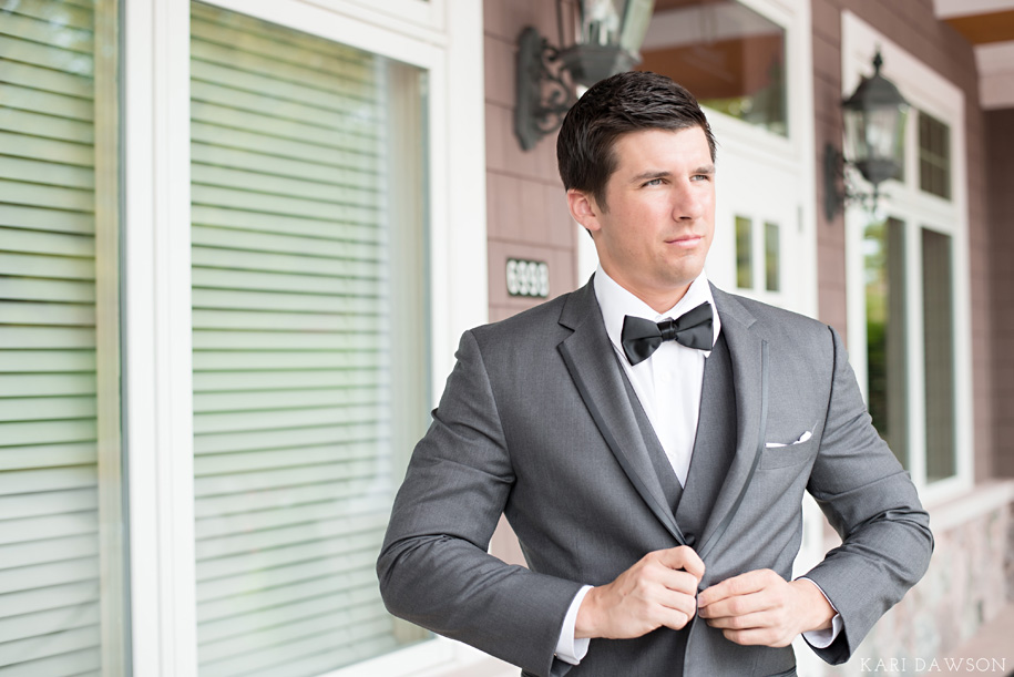 Elegant Black Tie Country Club Wedding l Grey tuxedo l Bow tie l Cuff links