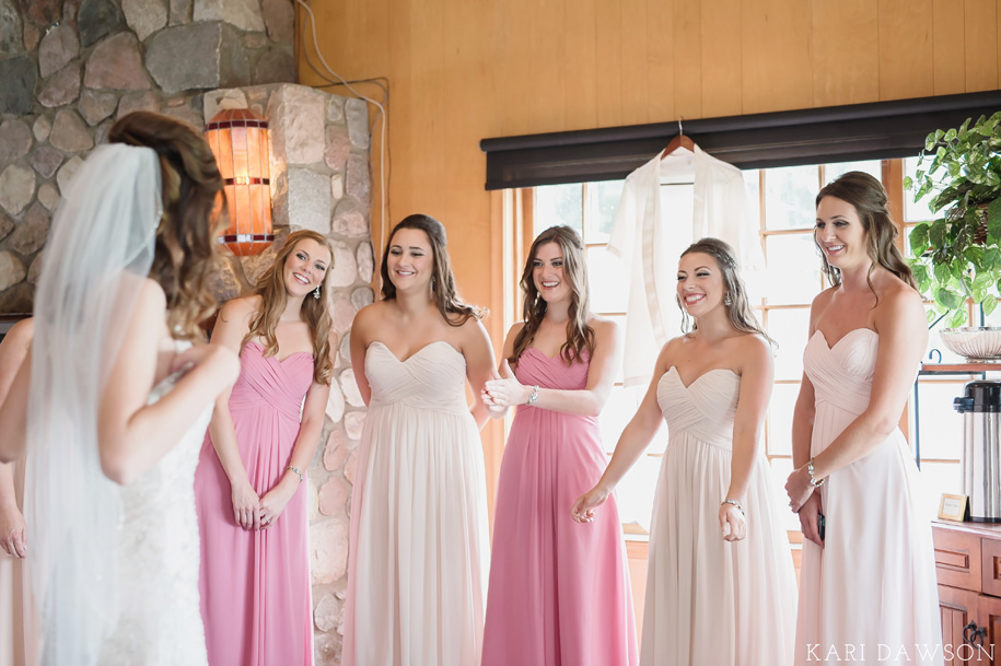 Ombre Bridesmaids dresses in pinks and wine l Romantic Waldenwoods Wedding