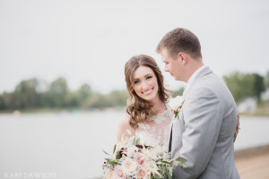 Vintage style wedding in blush and cream l Rustic bridal bouquet with cascading ribbon l Shabby Chic Waldenwoods Wedding on the Water