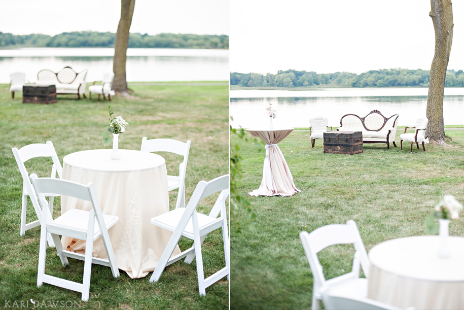 The backdrop of this cocktail hour is divine for this rustic, shabby chic outdoor wedding at waldenwoods