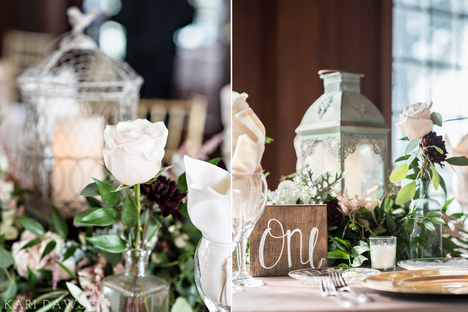 Waldenwoods Ann Arbor Summer Wedding with Rustic Centerpieces l Lanterns l Bud Vases l Roses l Wood Table Numbers l Gold Accents