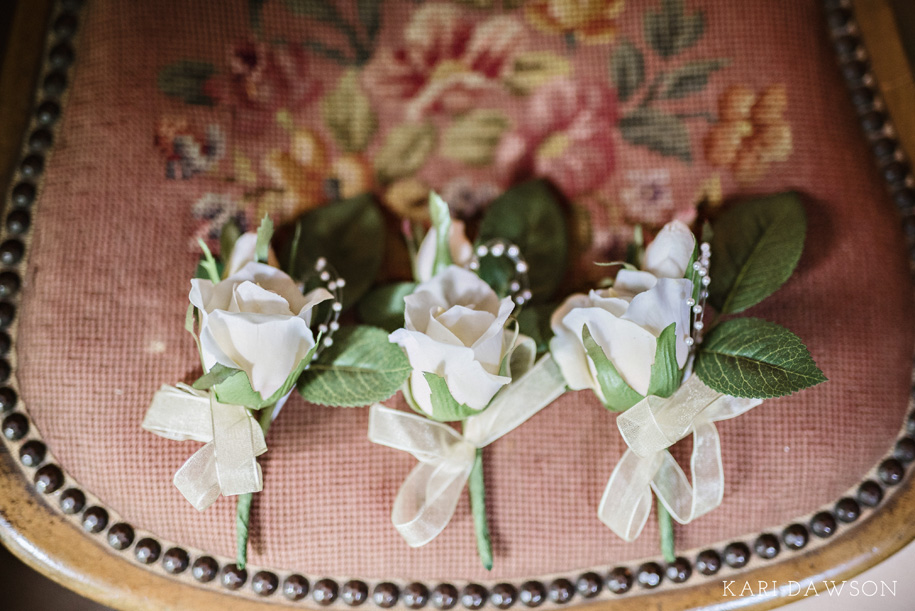 Silk Boutonnieres for this Romantic, rustic, vintage-inspired Outdoor Inner Circle Estate Wedding by Kari Dawson