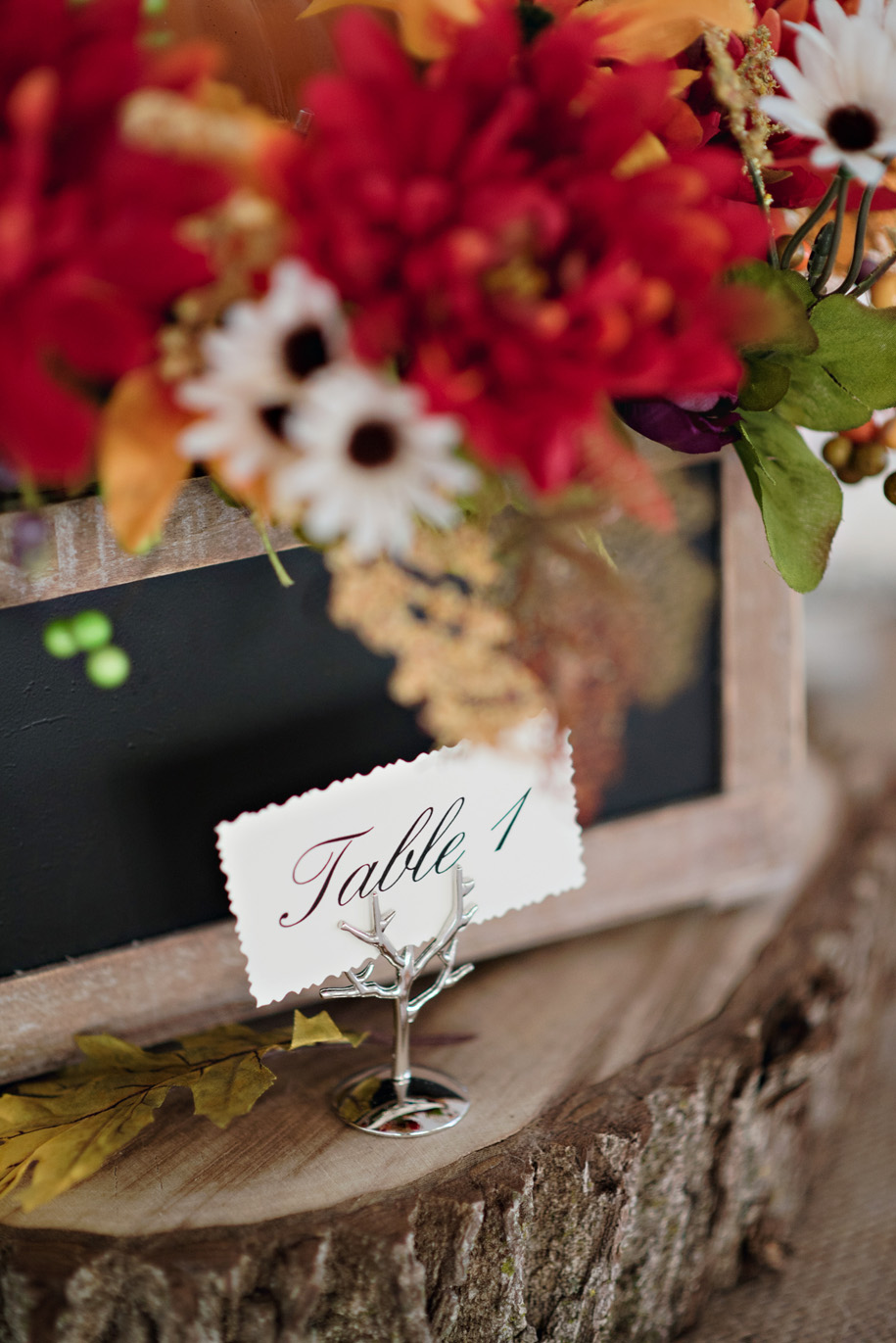 A fun tree branch table number holder for a fall wedding l Rustic and romantic outdoor inner circle wedding by Kari Dawson