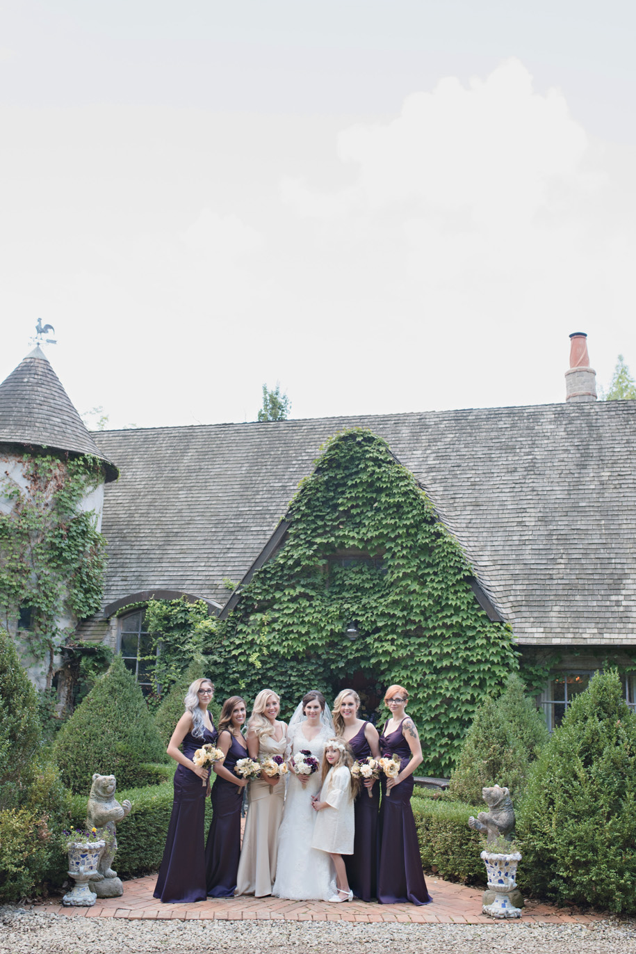 Bridemaids in Purple l Purple, Cream and Grey Wedding l Rustic and Romantic Outdoor Inner Circle Estate Wedding in the woods by Kari Dawson