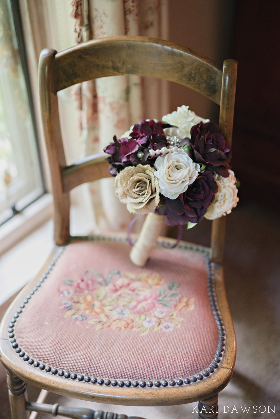 Vintage inspired diy non flower fabric wedding bouquet l Romantic and Rustic Outdoor Inner Circle Estate Wedding by Kari Dawson