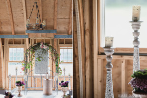 Ceremony and altar details for a rustic and romantic barn wedding ceremony by Kari Dawson Photography