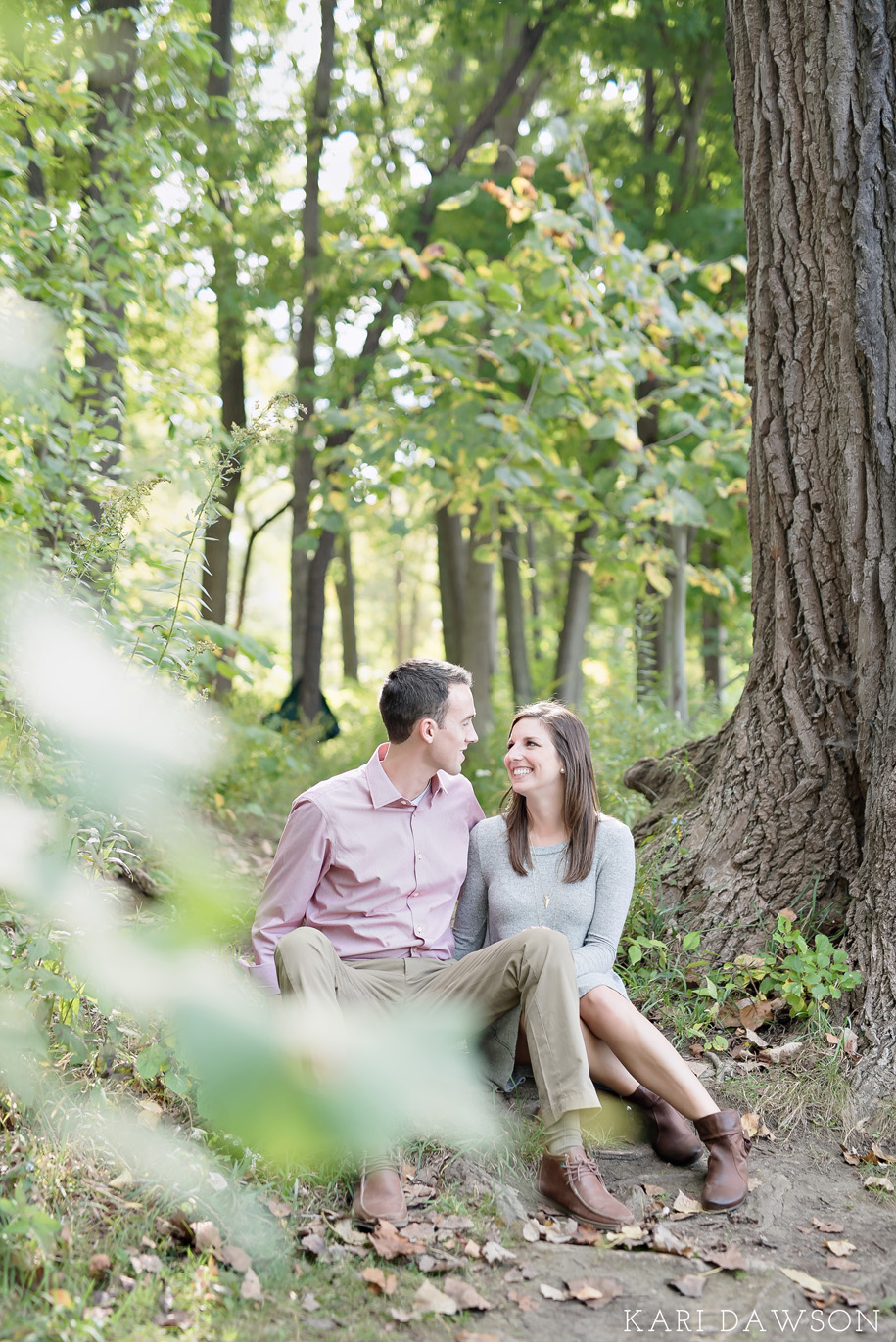 A fall Arboretum engagement in the woods just off of the University of Michigan campus by Kari Dawson Photography