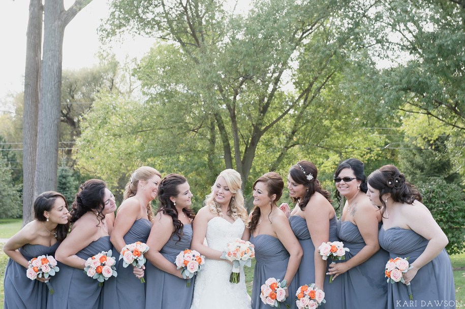 A bride and her maids at George George in Clinton Township, Michigan . An autumn Michigan wedding by Kari Dawson