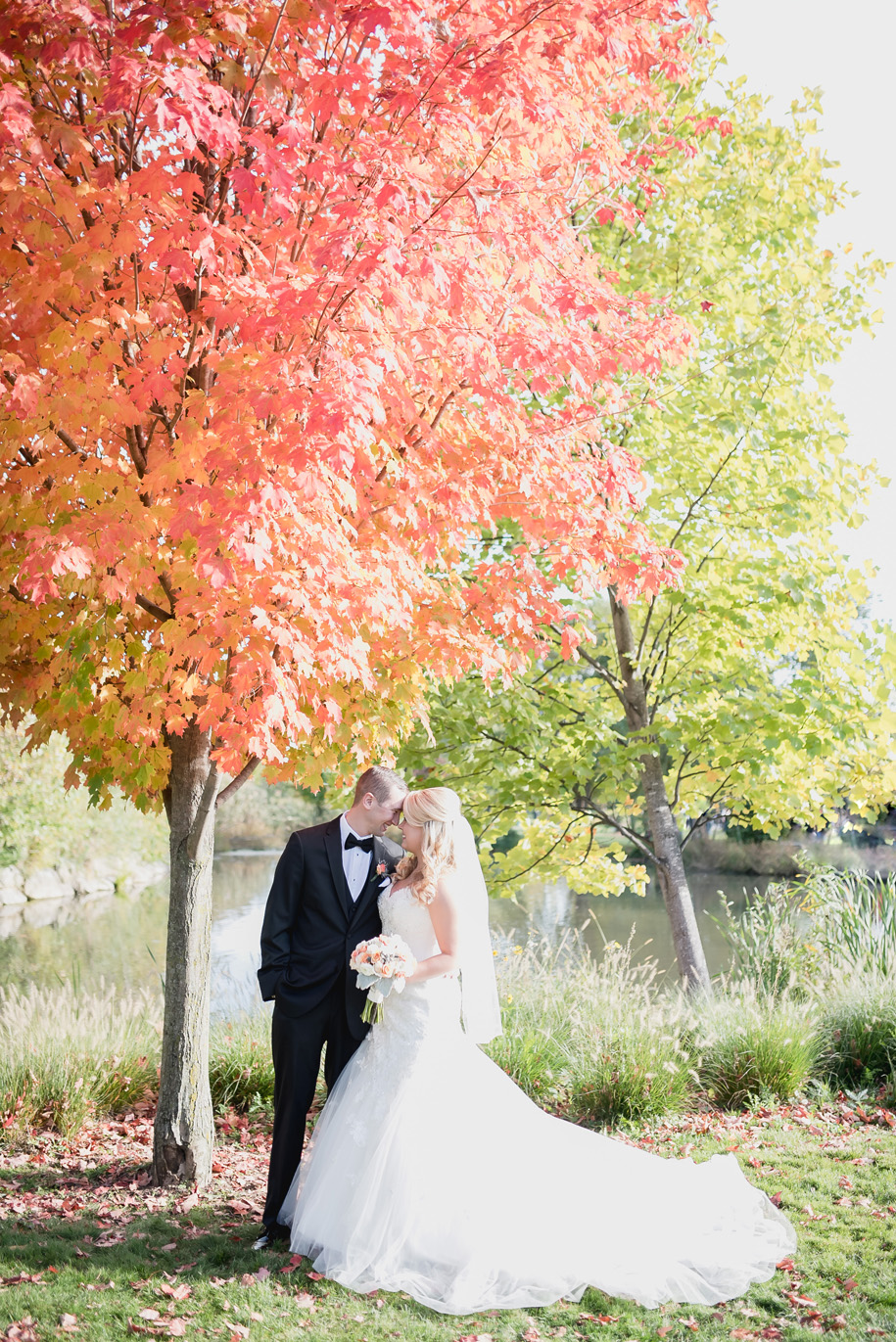 George George Park Bride and groom portraits at a fall wedding in Michigan by Kari Dawson