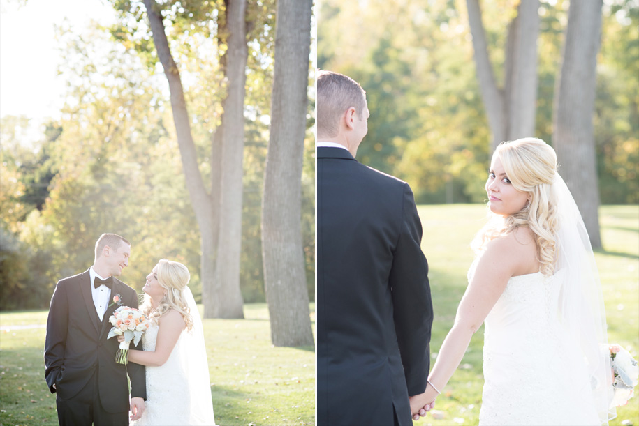 George George Park Bride and groom portraits at a fall wedding in Michigan by Kari Dawson