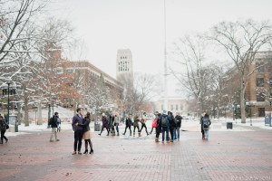 A snowy U of M winter engagement in Ann Arbor by Kari Dawson