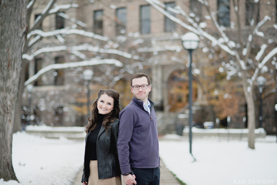 A snowy U of M winter engagement in Ann Arbor by Kari Dawson