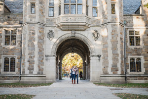 Fall University of Michigan Campus Engagement Photos by Kari Dawson, top rated Ann Arbor wedding photographer.