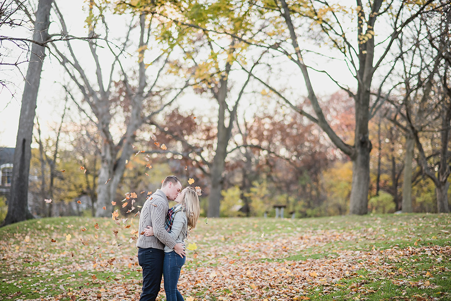 Fall Downtown Rochester Michigan Engagement Photos provided by Kari Dawson, top rated Rochester Wedding Photographer.