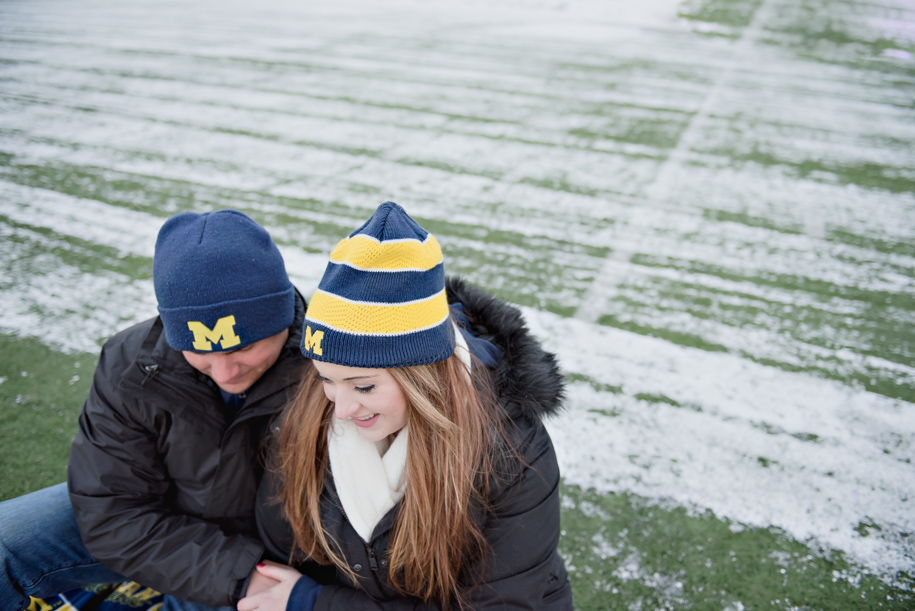 University of Michigan stadium engagement photos in Ann Arbor, Michigan by Kari Dawson.