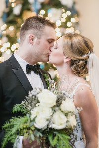 Lovett Hall at Greenfield Village winter wedding by Kari Dawson. Top rated Southeastern Michigan documentary wedding photographer.