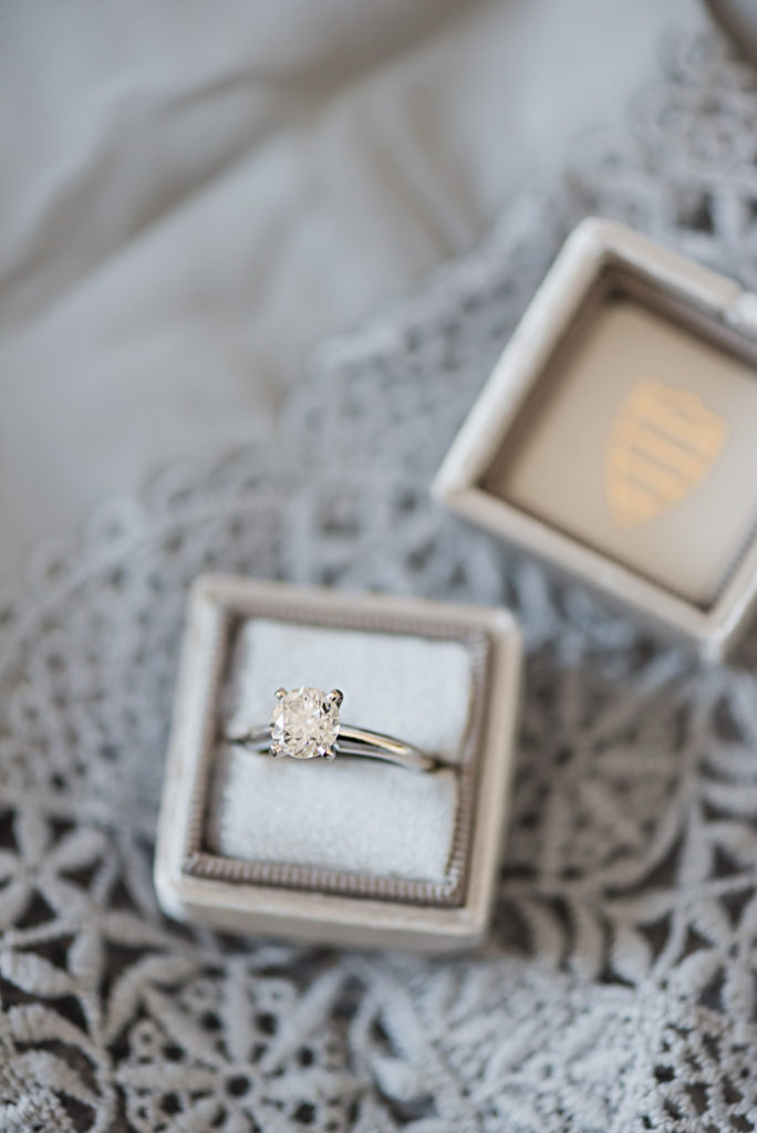 The Mrs. Box is an easy way to really make your wedding ring pop on your wedding day! Coral and Gray College for Creative Studies Summer Wedding in Detroit, Michigan by Kari Dawson Photography.