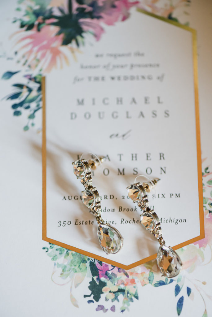 Whimsical and colorful wedding invitation suite. Colorful Meadow Brook Mansion wedding in Rochester, Michigan provided by Kari Dawson, top-rated Rochester, Michigan wedding photographer, and her team. 
