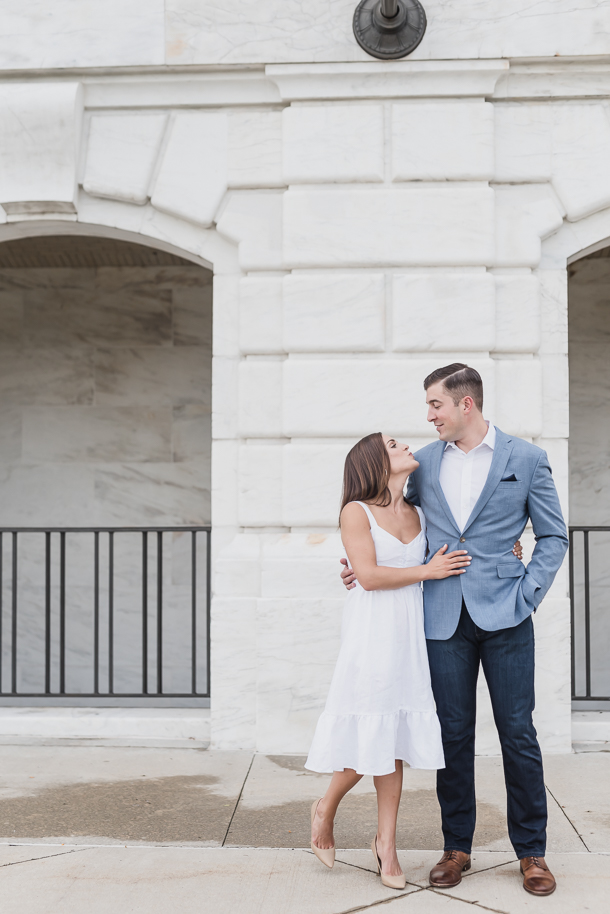 Sarah and Patrick's Downtown Detroit engagement photos, by Kari Dawson, were captured at the Detroit Institute of Arts in Detroit, Michigan during a perfect summer sunset.