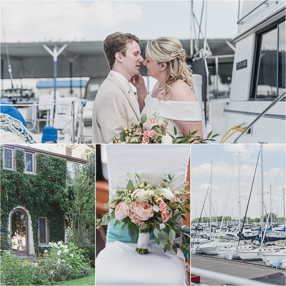 Khaki and teal Infinity Yacht wedding in St. Clair Shores, Michigan is provided by Kari Dawson, top-rated Metro Detroit wedding photographer, and her team.