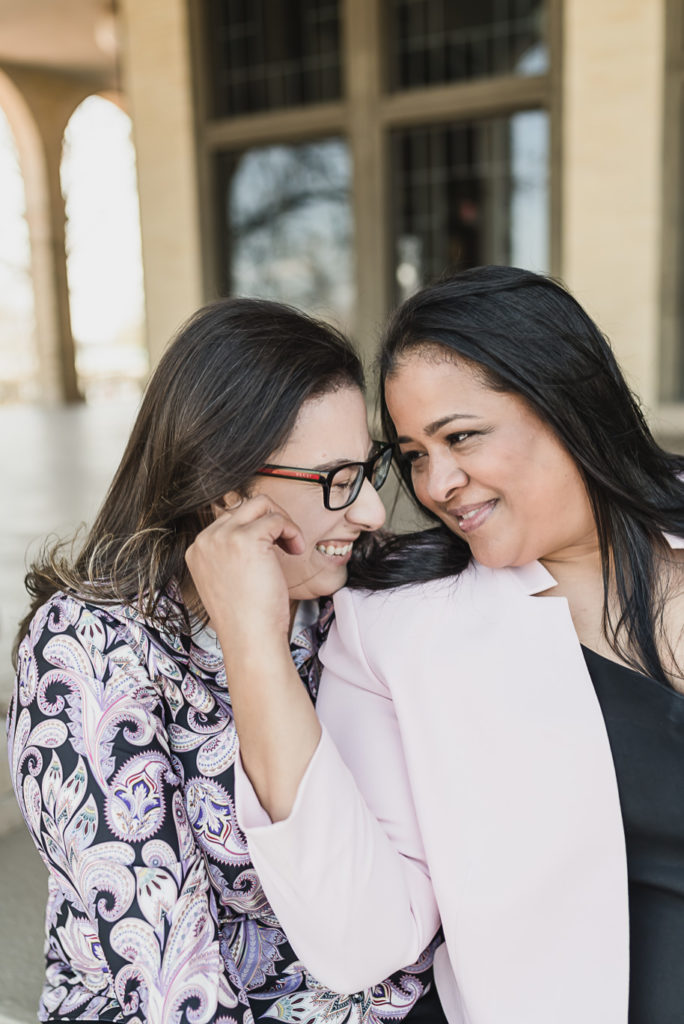 Downtown Detroit Riverwalk Engagement. Same Sex Lesbian Couple Engagement Photos in Detroit Michigan by Kari Dawson Photography.