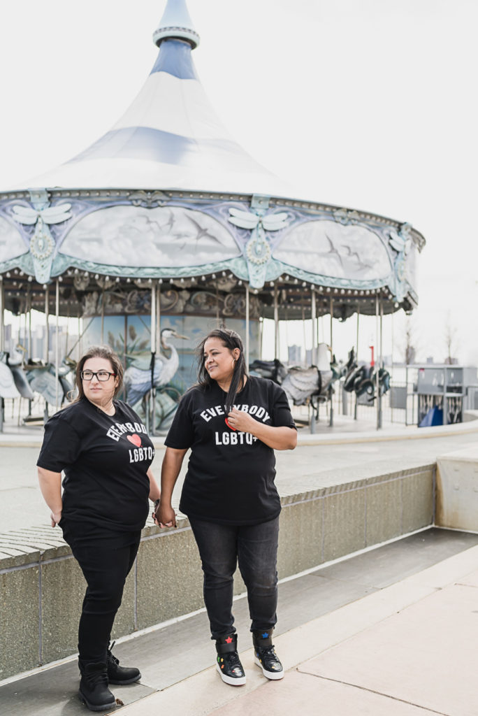 Downtown Detroit Riverwalk Engagement. Same Sex Lesbian Couple Engagement Photos in Detroit Michigan by Kari Dawson Photography.