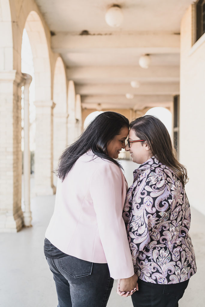 Downtown Detroit Riverwalk Engagement. Same Sex Lesbian Couple Engagement Photos in Detroit Michigan by Kari Dawson Photography.