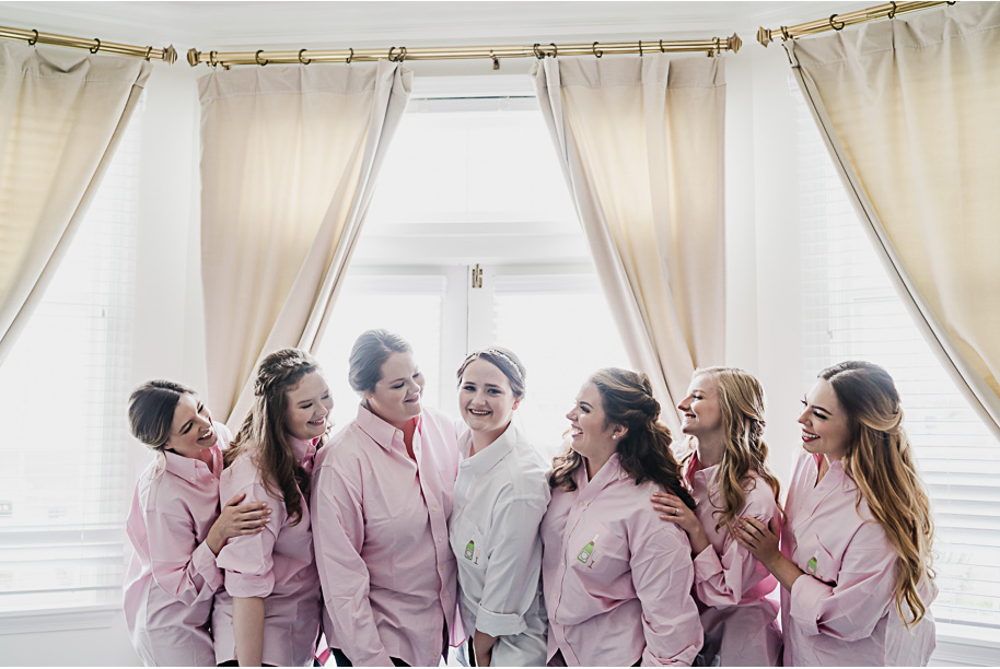 Etsy custom bride and bridesmaid button down embroidered wedding day dress shirts. 

An intimate destination Mackinac Island wedding at Mission Point Resort with a cranberry and black color palette provided by Kari Dawson, top-rated Northern Michigan wedding photographer, and her team.