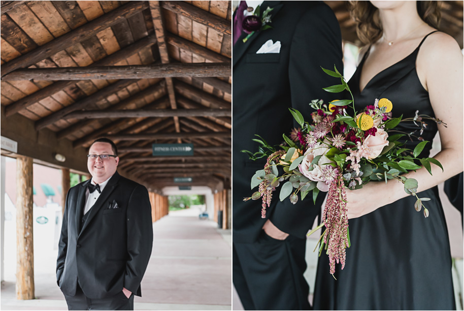 An intimate destination Mackinac Island wedding at Mission Point Resort with a cranberry and black color palette provided by Kari Dawson, top-rated Northern Michigan wedding photographer, and her team.