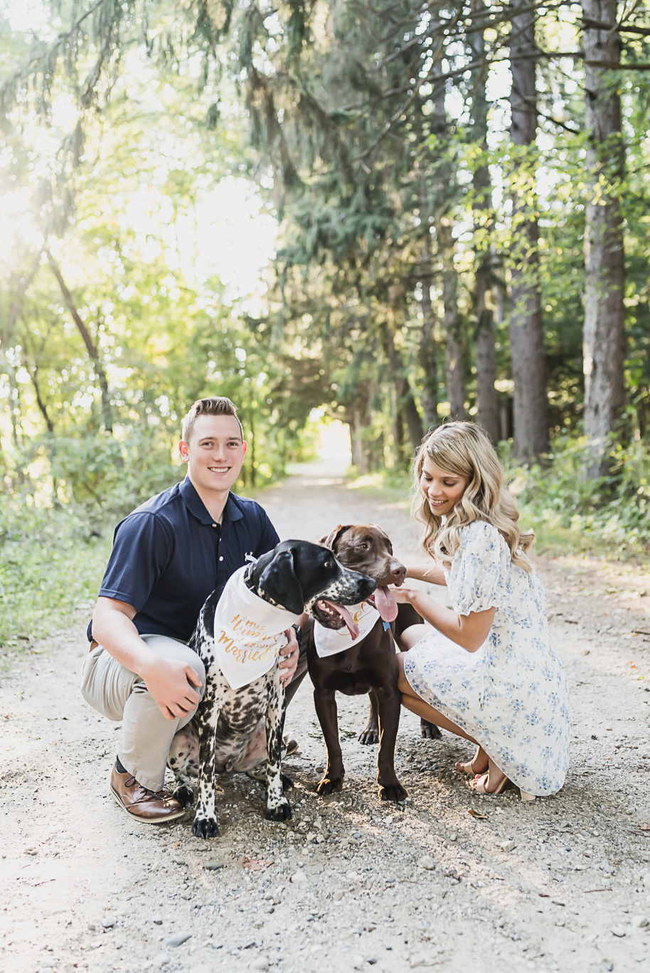 Fall romantic sunset engagement pictures at Stony Creek Metro Park in Washington, Michigan provided by Kari Dawson, top-rated Metro Detroit wedding photographer, and her team.