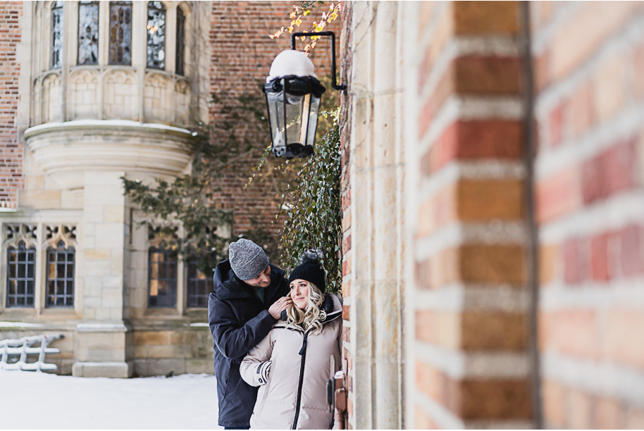 Romantic winter Meadow Brook Hall engagement photos in Rochester, Michigan by Kari Dawson Photography, top-rated Rochester photographer. 