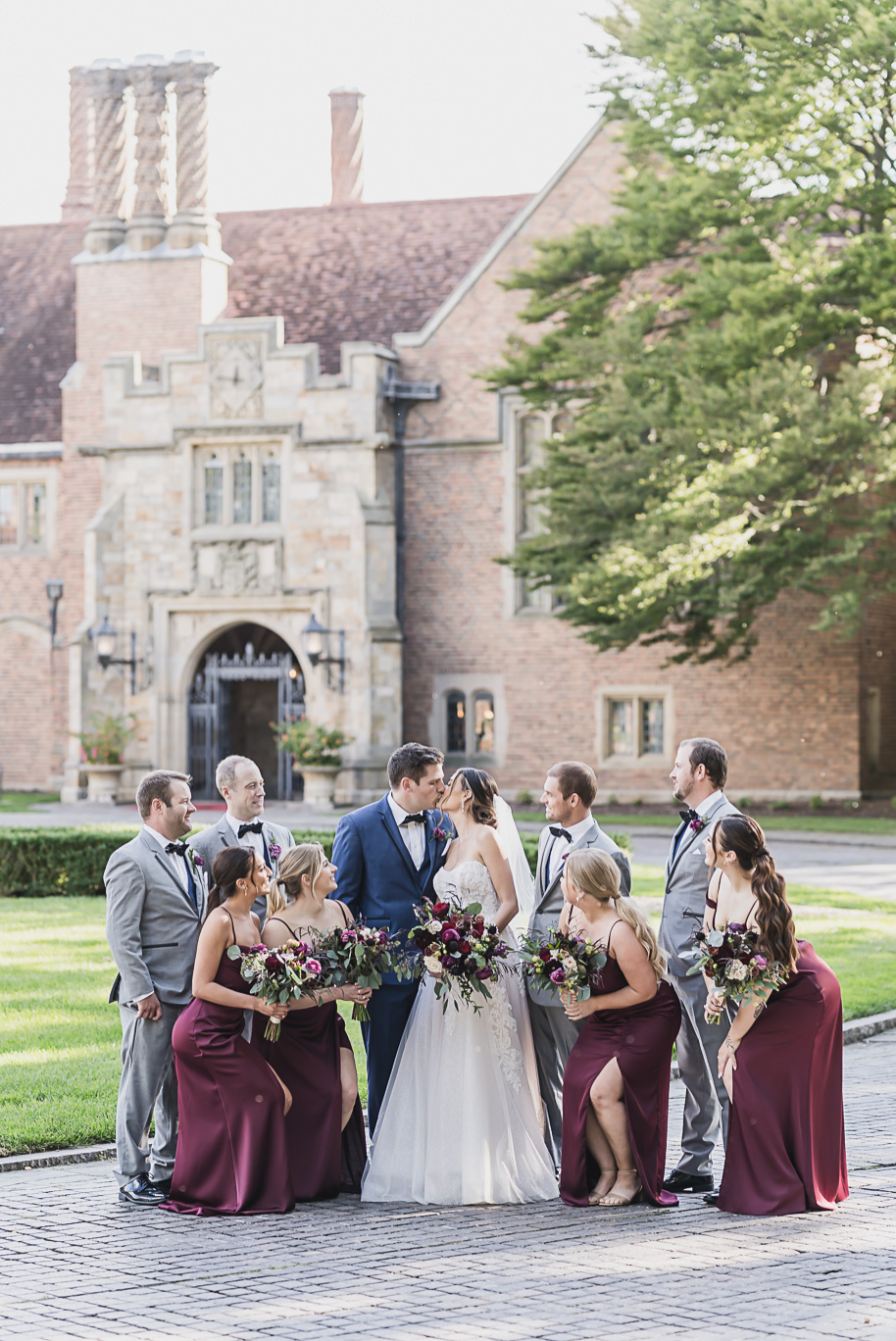 Cranberry and navy late summer Meadow Brook Hall wedding in Rochester, Michigan provided by Kari Dawson, top-rated Rochester wedding photographer, and her team.