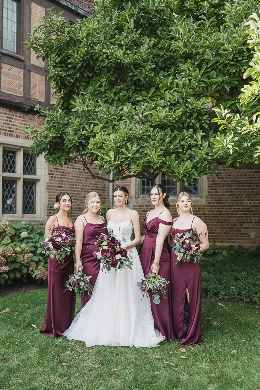 Cranberry and navy late summer Meadow Brook Hall wedding in Rochester, Michigan provided by Kari Dawson, top-rated Rochester wedding photographer, and her team.