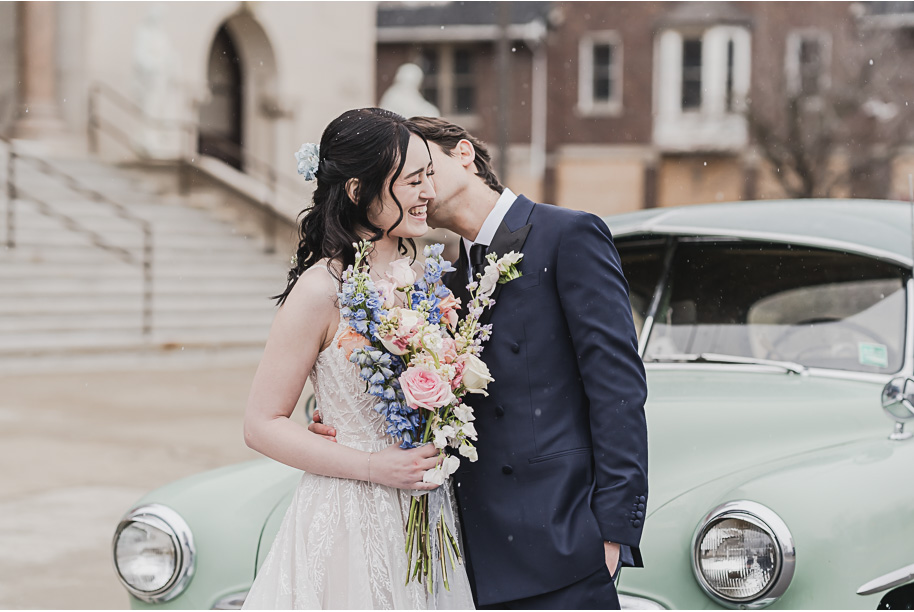 A classic and romantic winter Lovett Hall wedding at Greenfield Village in Dearborn Michigan provided by Kari Dawson top-rated Detroit wedding photographer.