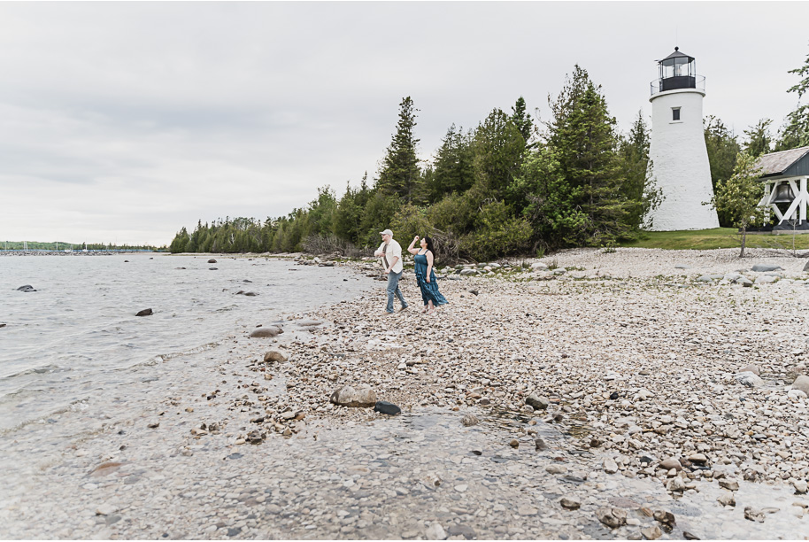 A northern Michigan engagement session on Lake Huron in Presque Isle by top-rated Norhtern Michigan wedding photographer, Kari Dawson.