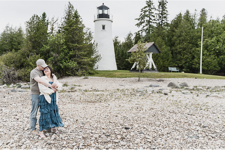 A northern Michigan engagement session on Lake Huron in Presque Isle by top-rated Norhtern Michigan wedding photographer, Kari Dawson.