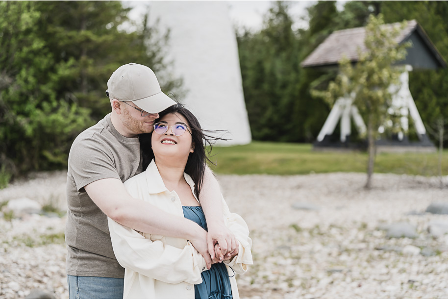 A northern Michigan engagement session on Lake Huron in Presque Isle by top-rated Norhtern Michigan wedding photographer, Kari Dawson.