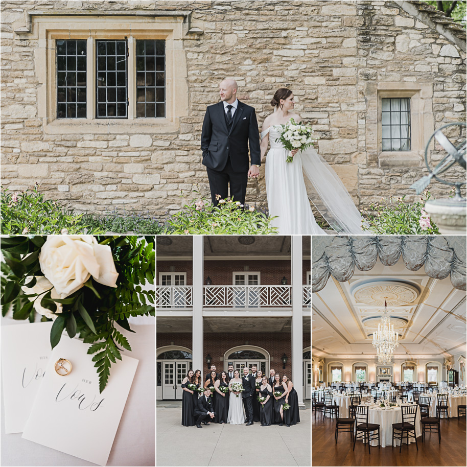 A spring black and white Lovett Hall wedding at Greenfield Village in Dearborn, Michigan provided by Kari Dawson Photography.