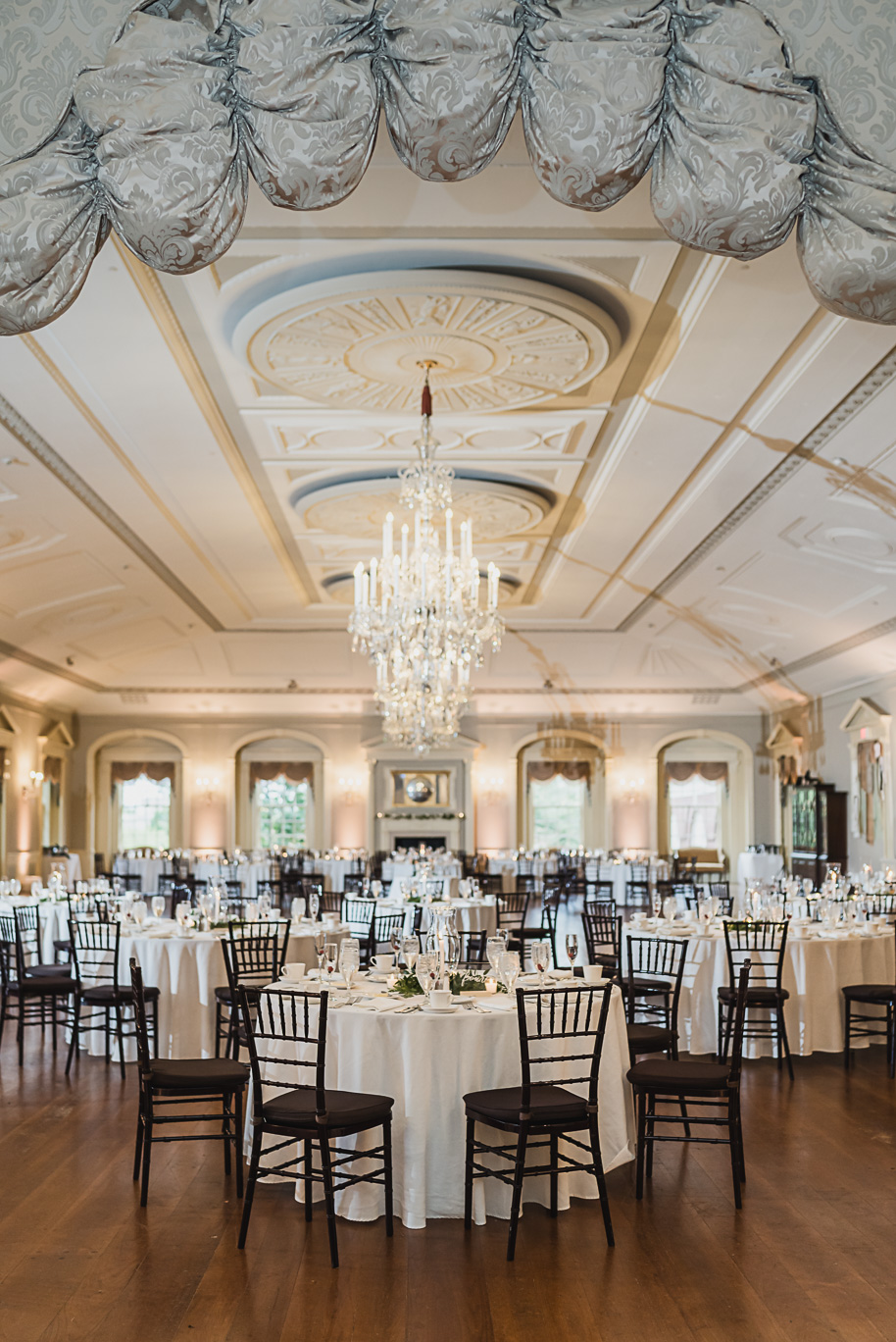 A spring black and white Lovett Hall wedding at Greenfield Village in Dearborn, Michigan provided by Kari Dawson Photography.