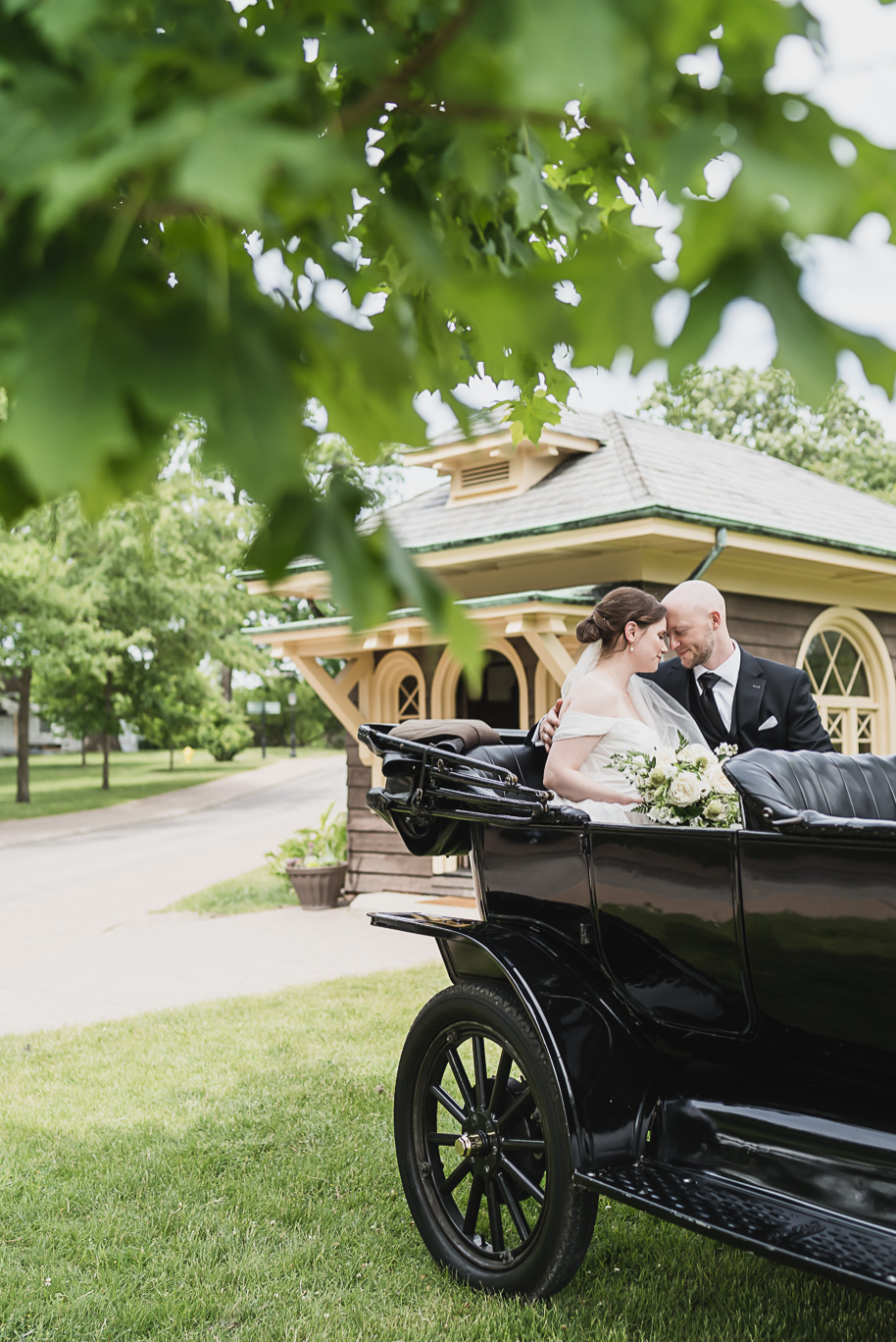 A spring black and white Lovett Hall wedding at Greenfield Village in Dearborn, Michigan provided by Kari Dawson Photography.