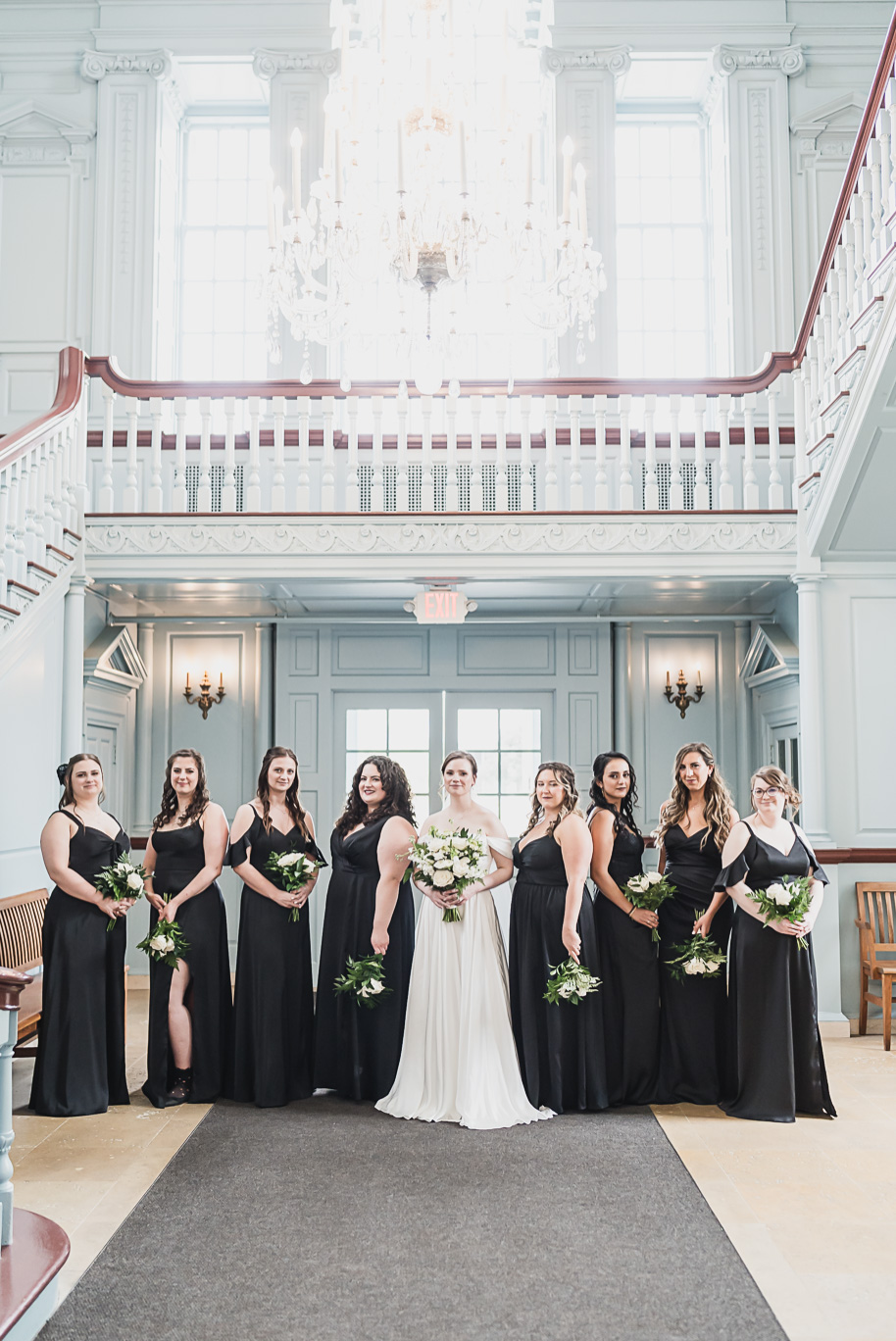 A spring black and white Lovett Hall wedding at Greenfield Village in Dearborn, Michigan provided by Kari Dawson Photography.