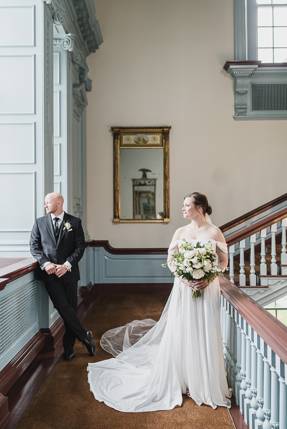 A spring black and white Lovett Hall wedding at Greenfield Village in Dearborn, Michigan provided by Kari Dawson Photography.