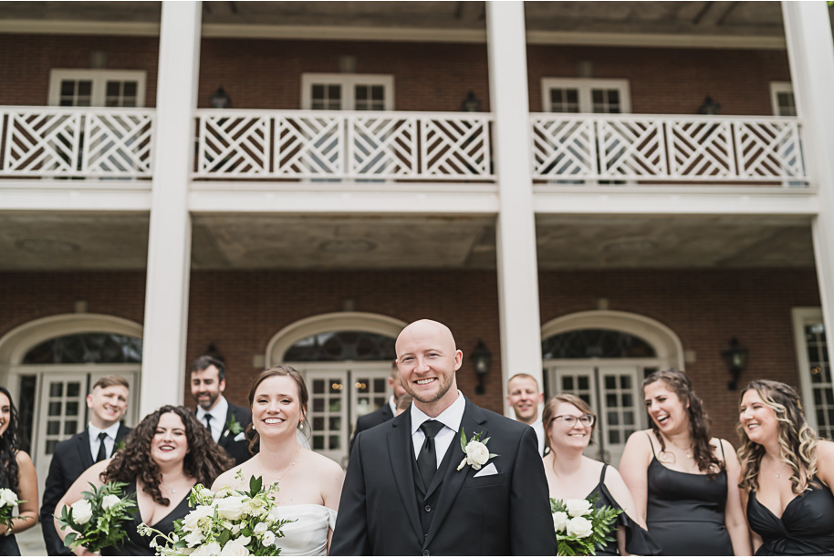 A spring black and white Lovett Hall wedding at Greenfield Village in Dearborn, Michigan provided by Kari Dawson Photography.