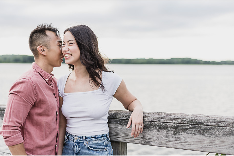 A summer Stony Creek engagement session on the water in Washington, Michigan provided by top-rated Michigan wedding photographer, Kari Dawson.