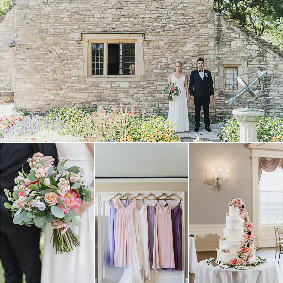 A sunny summer pastel color palette Lovett Hall wedding in Dearborn, Michigan at Greenfield Village provided by Kari Dawson.