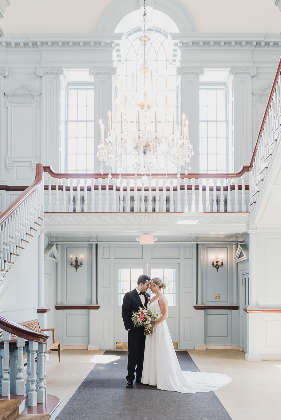 A sunny summer pastel color palette Lovett Hall wedding in Dearborn, Michigan at Greenfield Village provided by Kari Dawson.