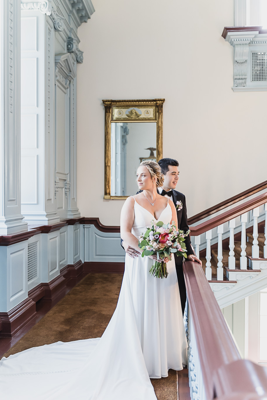 A sunny summer pastel color palette Lovett Hall wedding in Dearborn, Michigan at Greenfield Village provided by Kari Dawson.