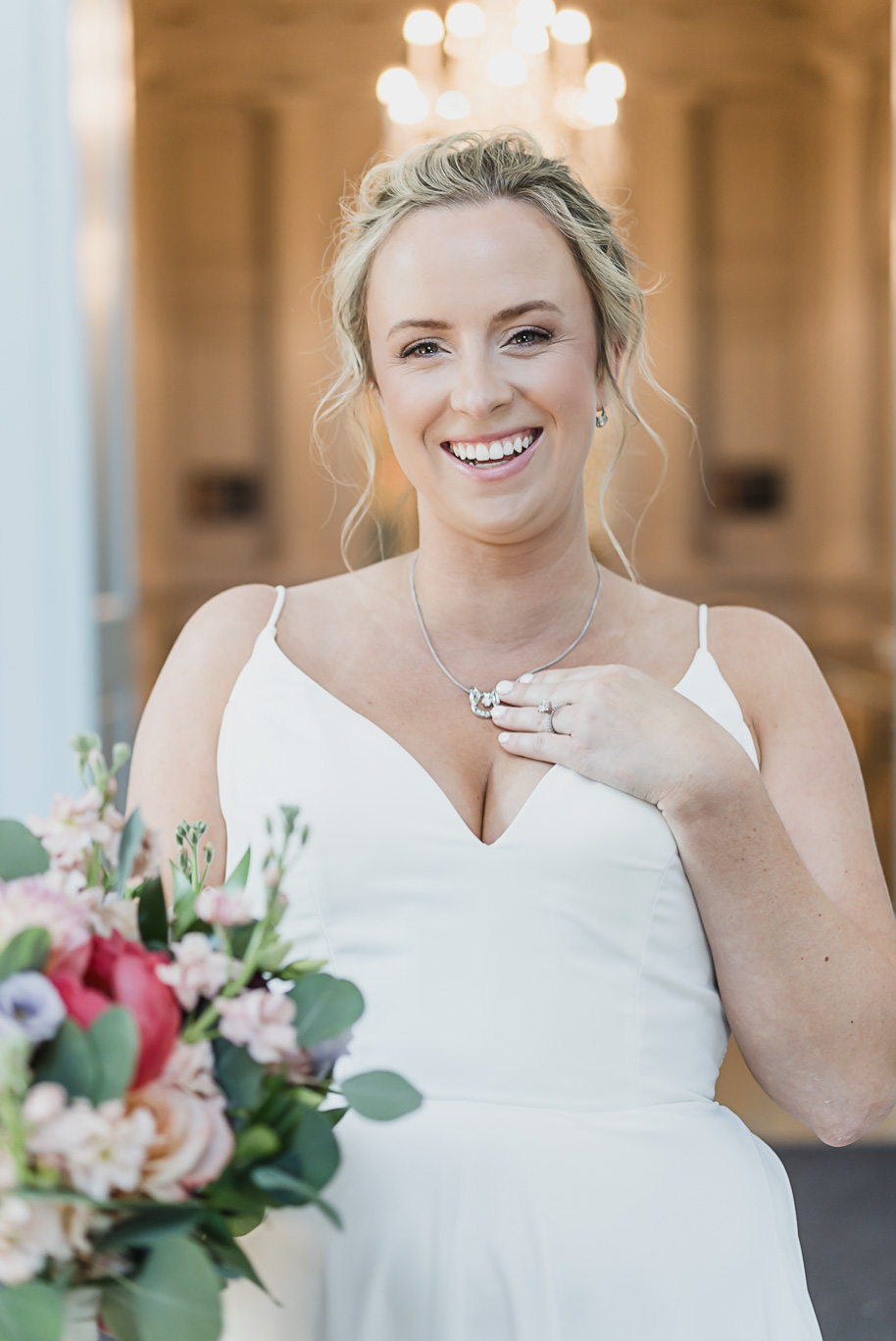 A sunny summer pastel color palette Lovett Hall wedding in Dearborn, Michigan at Greenfield Village provided by Kari Dawson.