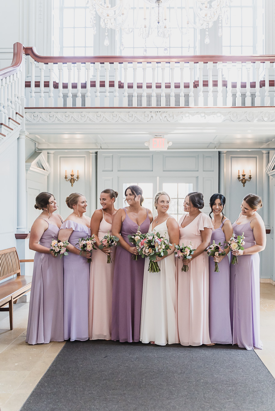 A sunny summer pastel color palette Lovett Hall wedding in Dearborn, Michigan at Greenfield Village provided by Kari Dawson.